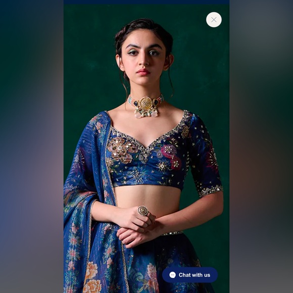 New Dark Blue Multicolor Floral Printed Lehenga set - Picture 2 of 6